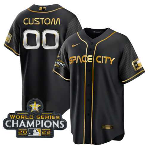 Men%27s Houston Astros Active Player Custom Black Gold 2022 World Series Stitched Baseball Jersey->customized mlb jersey->Custom Jersey